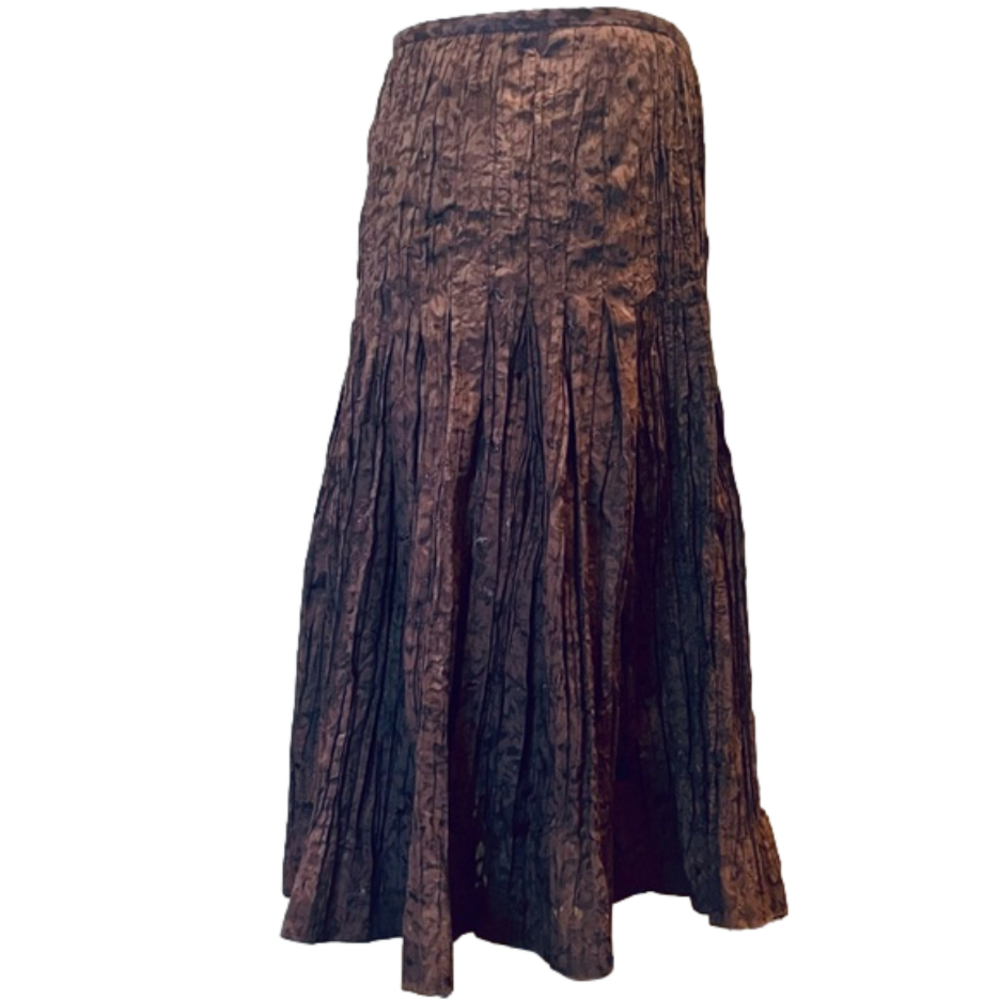NWOT Bianca Nygard Petite Boho Crimped Fabric Peasant Midi Skirt Size 4P Brown - Picture 2 of 6